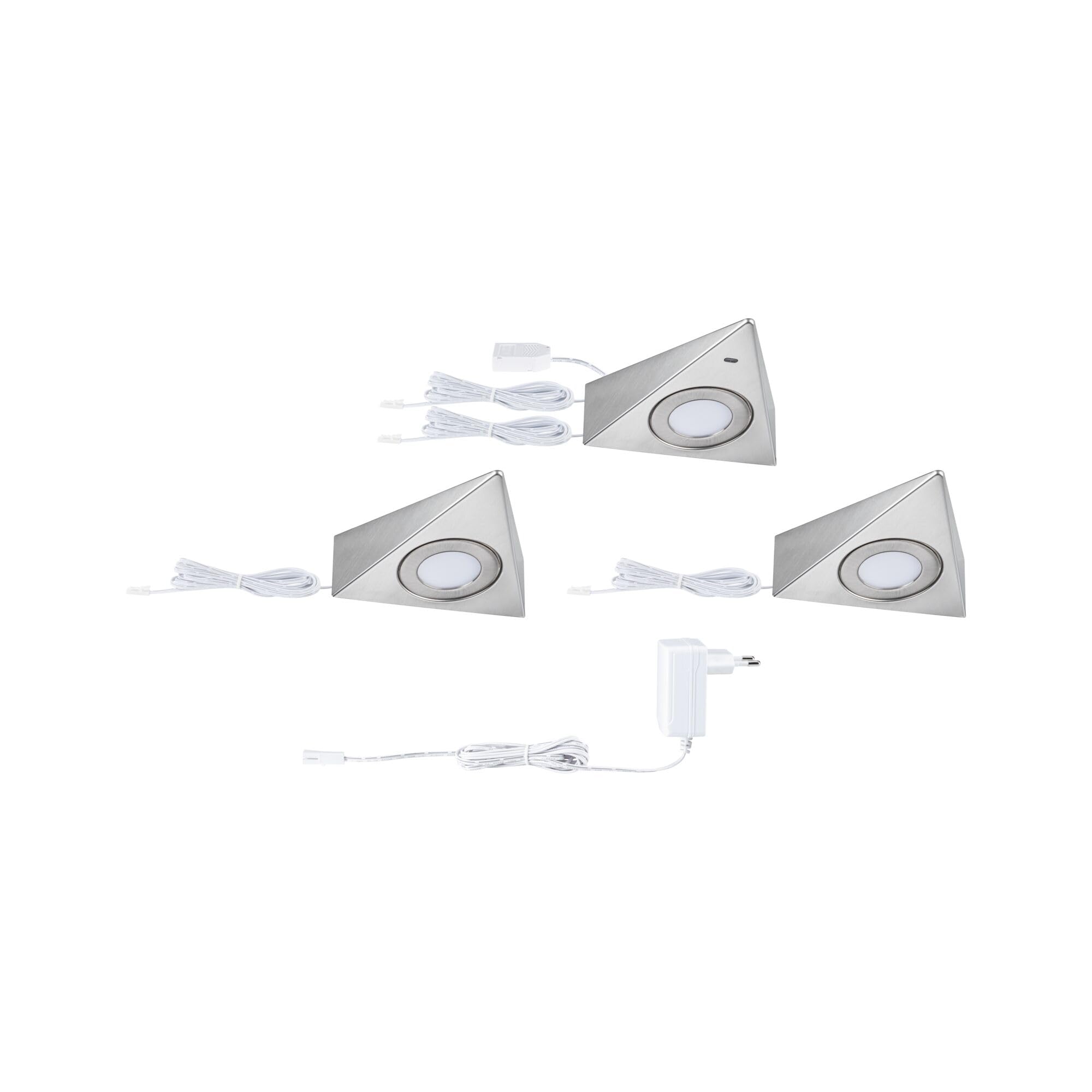 Paulmann 92125 LED sous-meubles Trias avec capteur de proximité kit de 3 3000 K 2,7W 135x132 mm 185lm Acier brossé luminaire en saillie pour meuble