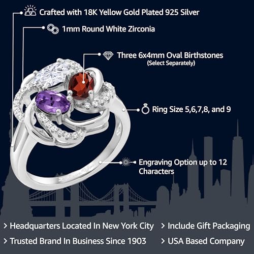 Gem Stone King 925 Sterling Silver Promise Customized and Personalized Build Your Own 3 Birthstone For He Engagement Flower Blossom Ring For Women2