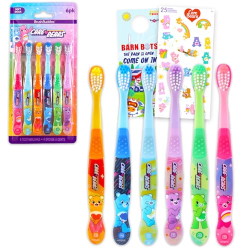 Brosse à dents Care Bears pack de 6 avec autocollants pour l'hygiène bucco-dentaire des enfants