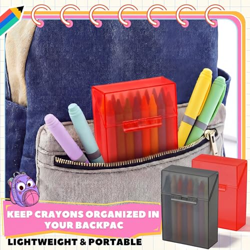 Image of Clabby 4 Pcs Clear Plastic Crayon Boxes Hold 24 Count, Red,Dark Gray