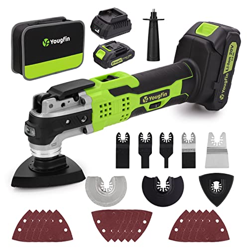 Yougfin Oscillating Multi-Tool Kit, 20V Cordless Oscillating Tool, 6 Variable Speed, 4.5° Oscillation Angle, Bright LED & Quick Change, Power Tools with 27 Pcs Accessories & Carrying Bag