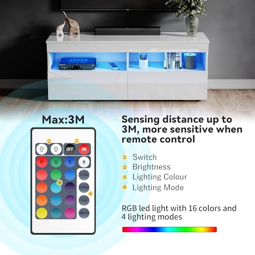 ELEGANT Modern High gloss Long TV Stand Cabinet Television TV Unit with LED Light, 11/12/16/17/18 - Image 4