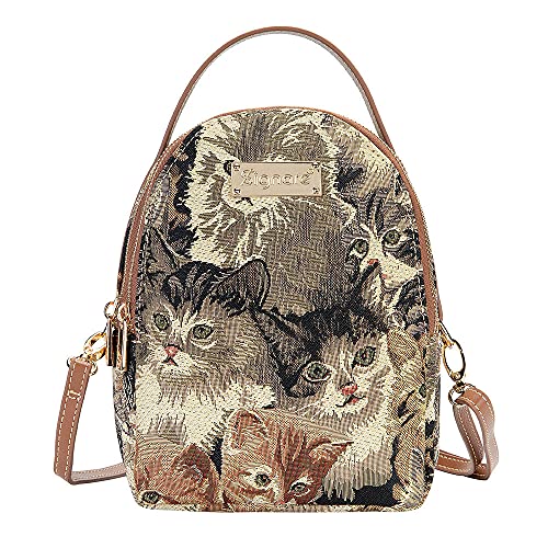 Signare Tapestry Mini zaino da donna, piccola borsa a tracolla da viaggio, borsa a tracolla, borsa a tracolla, borsa a tracolla, borsa per la scuola, zaino con design a gatto Gatto Etichettalia unica