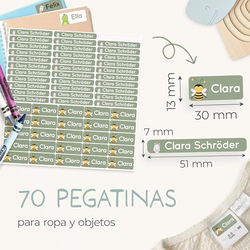 Miniatura 4 de Set De Pegatinas Personalizadas Para Ropa Y Objetos De Niños 70, Verde Etiquetas Con Nombre Impermeables Y Adhesivas Para Material Escolar Y Guardería