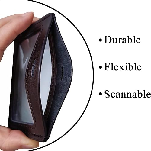 Miniatura 4 de Larpur Paquete de 2 portatarjetas de identificación, estuche horizontal de cuero con ventana de identificación transparente, color negro, doble cara