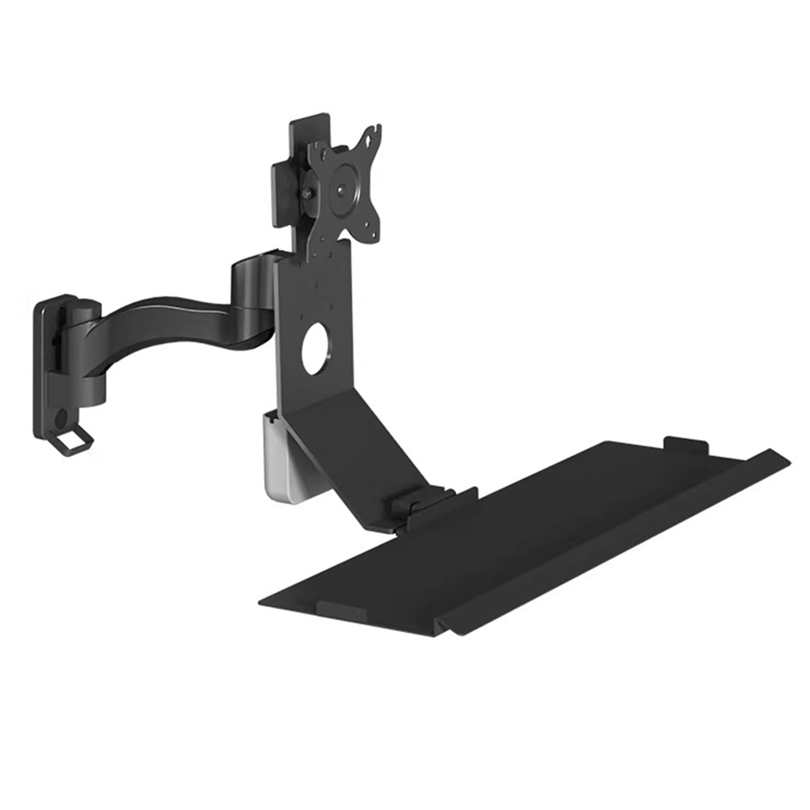 AYCDL Wall Mount Monitor & Keyboard Stand, Ergonomic Workstation, Adjustable Angle, Foldable Tray, Holds 10kg, for 15-27" Screen,Black