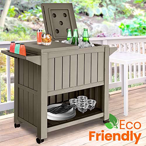 Jovial Patio Kitchen Cart For Outdoor Use, 3-In-1 Rolling Barcart, Weather Safe, Water Resistant, Easy To Assemble, Usable As Storage Table, Prep Station, Includes 80L Ice Bucket And Spice Rack #TOP3
