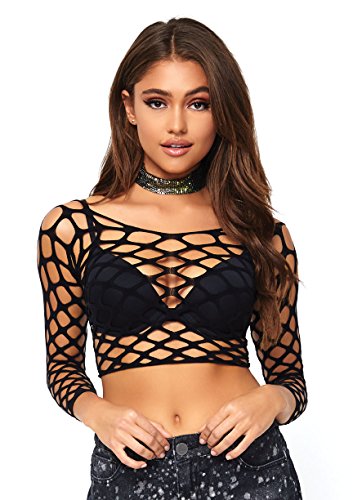 Leg Avenue Women's Fishnet Crop Top, Black Pothole, One Size