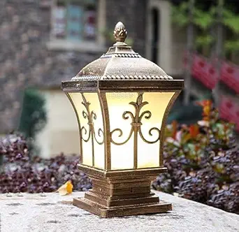 Light Set of-1 Antique Aluminium Die Cast and Glass Shade Gate Light Lamp for- Outdoor Lighting Exterior for Staircase, Terrace Gardens, Boundary, Balcony (Big Size) Bulb Included