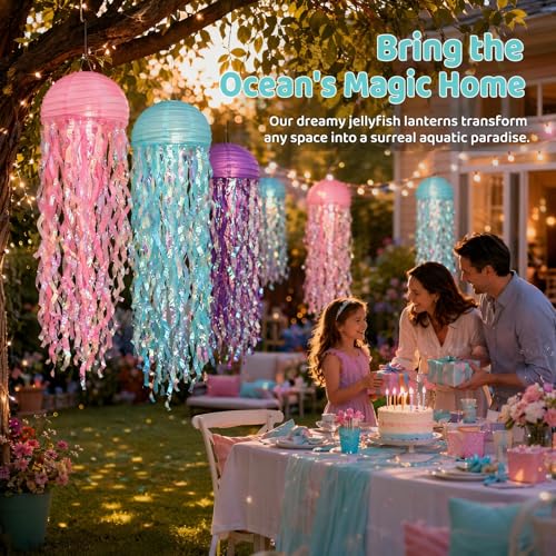 Image of ZAVOOS 8 Pieces Jellyfish Paper Lantern, Gradient Colorful Mermaid Hanging Jellyfish Decor, Under The Sea Party Decoration for Birthday, Ocean Theme Party, Baby Shower, Christmas