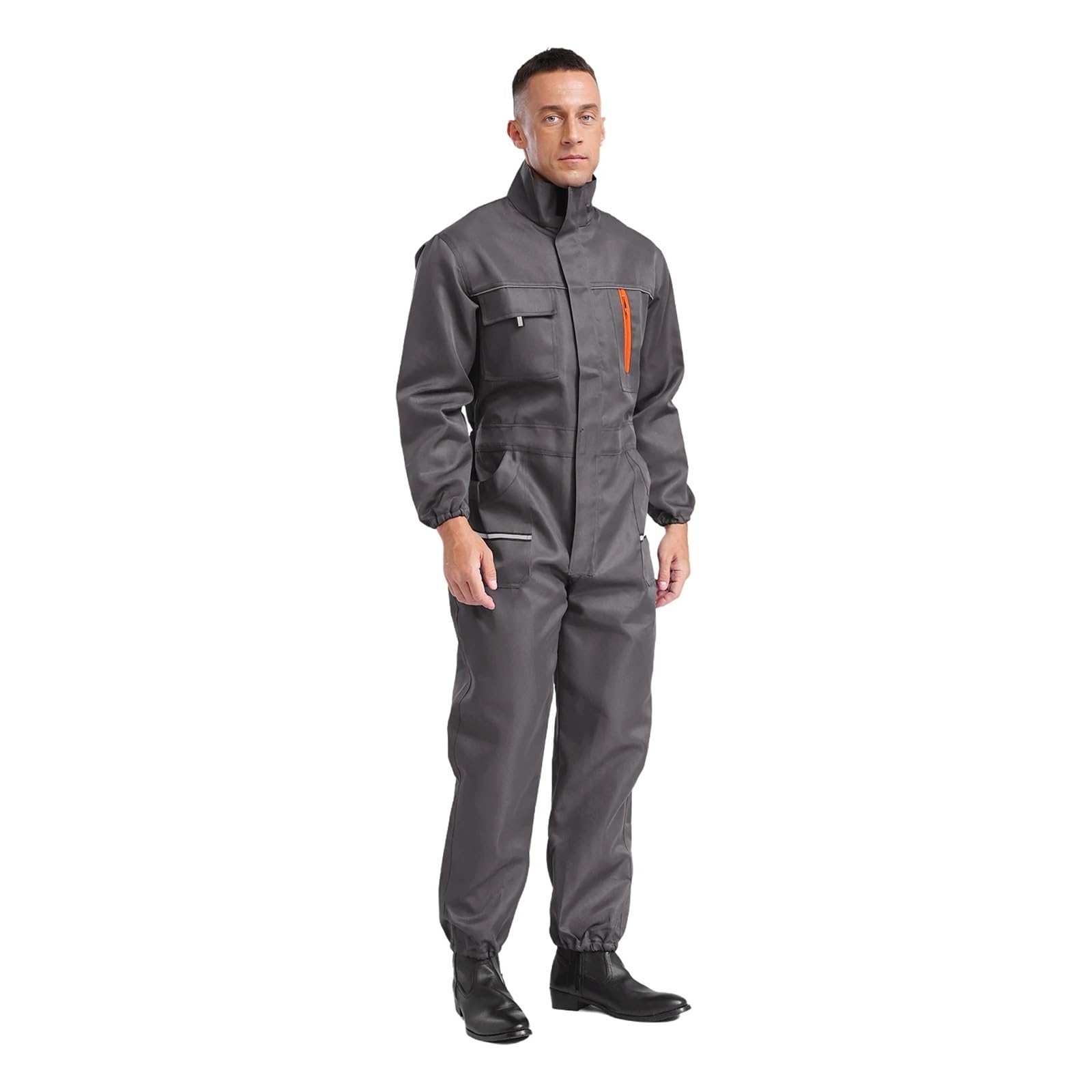 Ahufgn Men's Grey Overalls Workwear Work Overall Uniform Reflective Stripes Working Coveralls Jumpsuits Welding Suit Car Repair Workshop Mechanic Work Clothes(Gray,Xl)