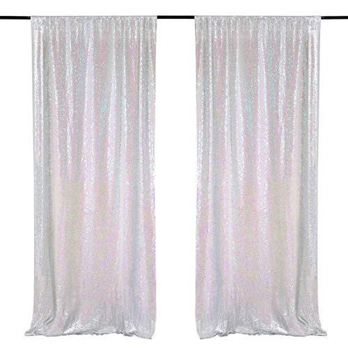 Lowest Price Sequin Curtains 2 Panels White Iridescent 2FTx8FT Sequin Photo Backdrop Sequin Backdrop Fabric Background Cheapest 🛒 Sequin Curtains 2 Panels White Iridescent 2FTx8FT Sequin Photo Backdrop Sequin Backdrop Fabric Background