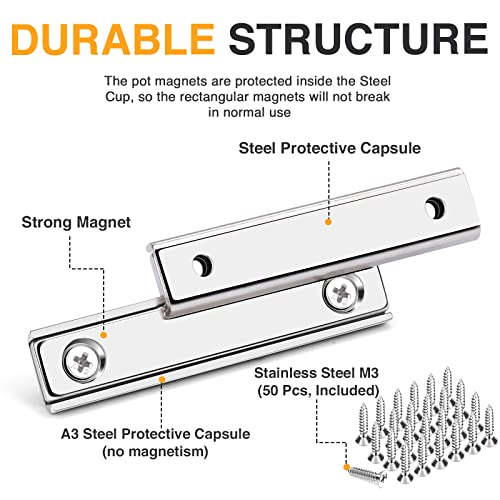 Image of TRYMAG Bar Magnets, 80Lbs 25 Pack Countersunk Hole Magnet with Screw | Silver,Heavy Duty Rare Earth ,Neodymium,Rectangular,for Mounting, Door, Garage, Workplace(60 x 13.5 x 5mm )