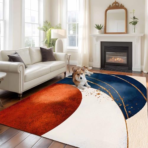 Tapete decorativo rectangular azul y naranja 5x7 ft miniatura 1
