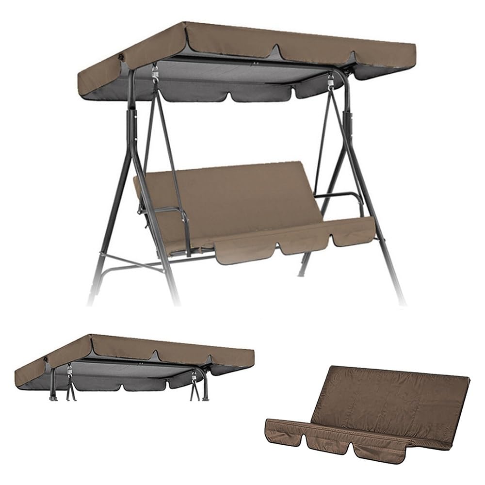 SMCMGECEUZ Patio Swing Canopy Replacement Cover Set Porch Swing Canopy Cover Set, Outdoor Swing Top Covers Waterproof Swing Cushion Covers 210D Oxford Cloth(Brown,249x185cm(98x73in))
