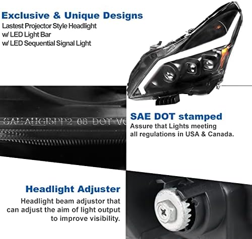 LED Tube Sequential Signal Projector Headlights Black Compatible with 2010-2013 G37 / 2011-2012 G25 Sedan