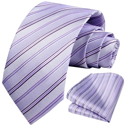 Image of HISDERN Mens Tie Striped Ties and Handkerchief Set Business Formal Woven Pocket Square Wedding College Stripe Necktie