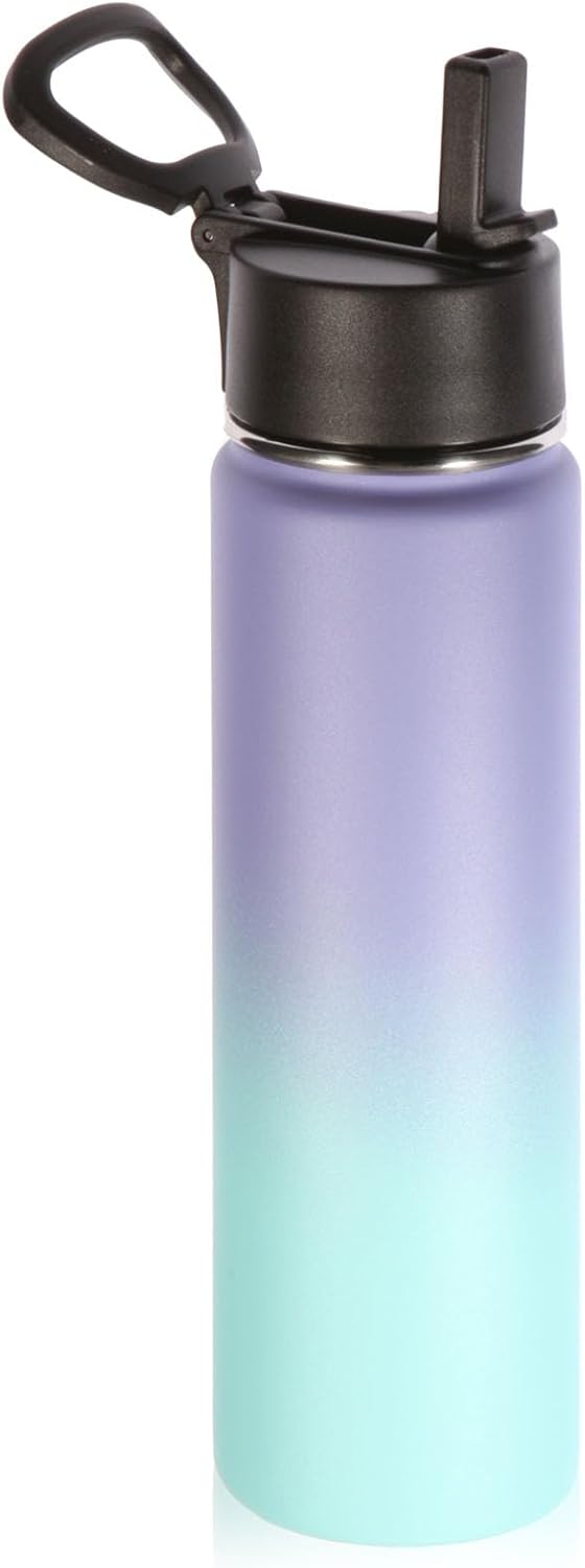 Volhoply 24 Ounce Insulated Water Bottle with Straw Lid,Stainless Steel Wide Mouth Sport Bottles with Handle,Double Wall Vacuum Cups Keep Cold,Reusable Travel Thermal Cups For Holder(Purple Blue,1)