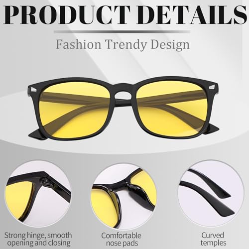 Image of Polarized Sunglasses for Women Men Night Vision Glasses Anti Glare | Yellow Anti Glare UV400 Lens, Lightweight Square Frame, for Day Night Use, Driving, Fishing, Cycling, Traveling