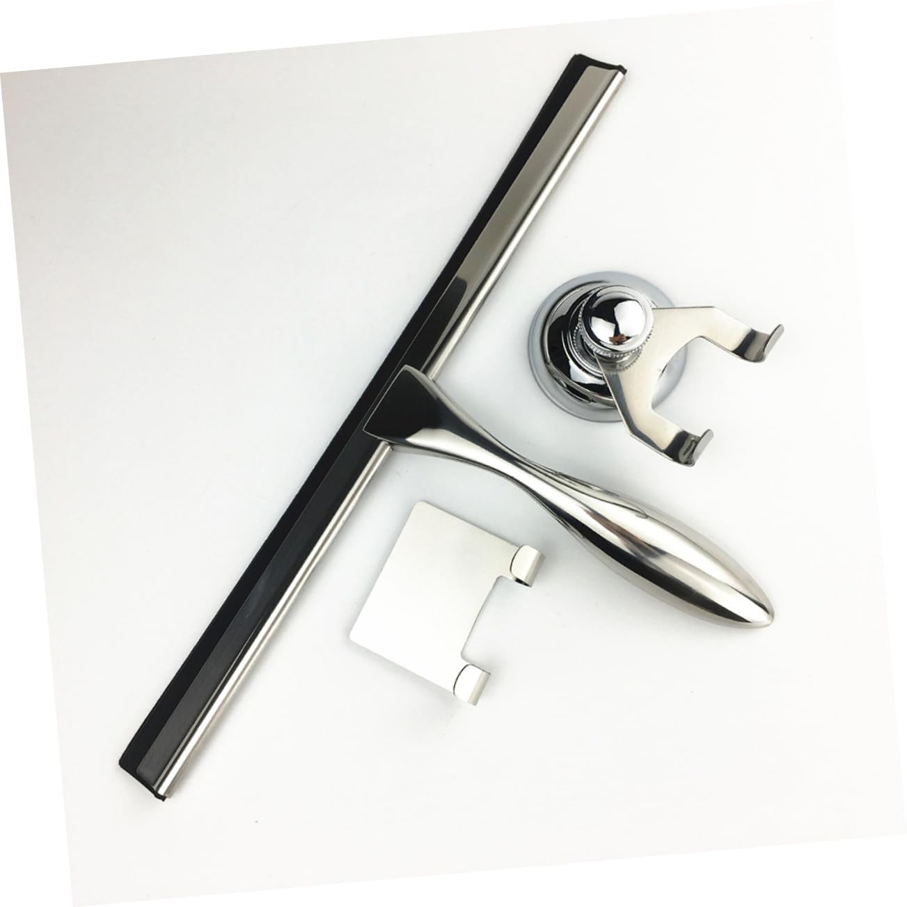 3 Piezas Limpiacristales de Acero Inoxidable para Ducha con Ventosa y Ganchos Raspador Resistente para Mamparas y Azulejos Herramienta de Limpieza para Baño Mango Equilibrado