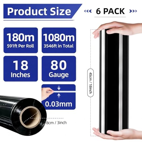 Image of 6 Pack Shrink Wrap Roll, 18 inch Wide Total 3546ft Industrial Stretch Film