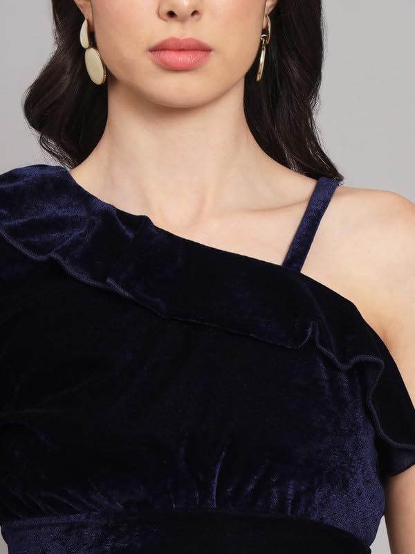 Image of Vaararo Velvet Co-Ords for Women | One Sleeve Crop Top with Palazzo Set Casual Party Dress