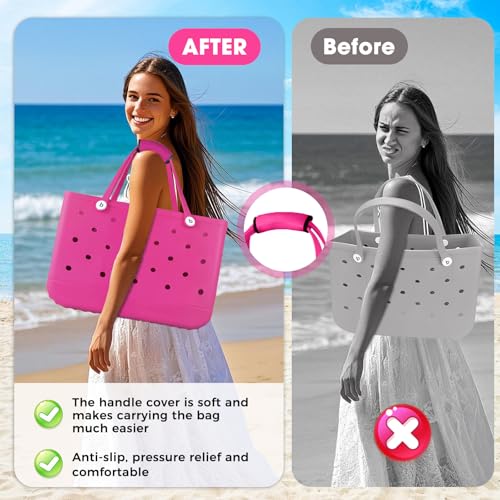 Image of Strap Wrap for Bogg Bag Accessories, Adjustable Shoulder Crossbody Long Strap with Handle Wrap for XL Medium Bog Bag Simply Southern Beach Rubber Tote Bags -Pink