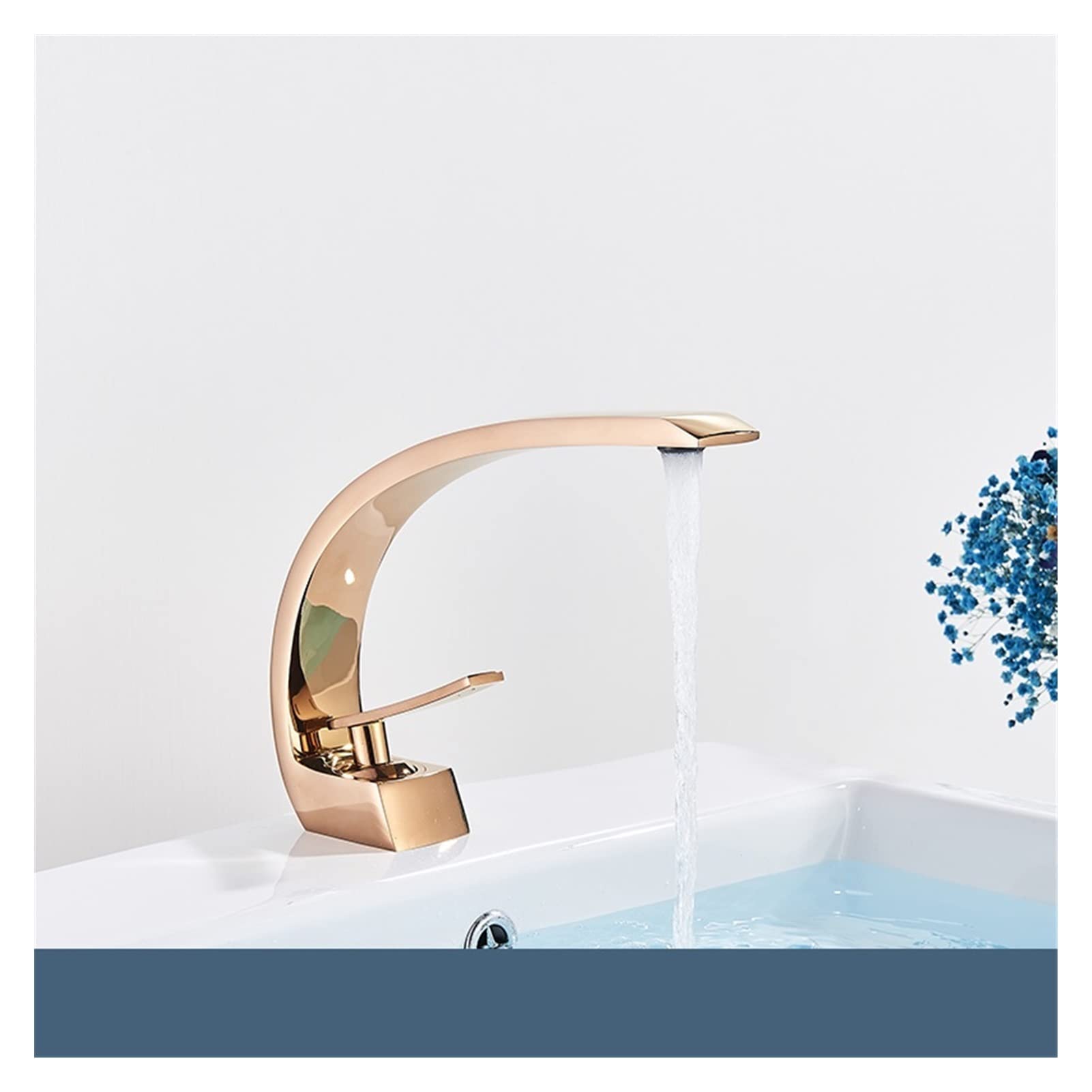 Mooilko Rose Gold Chrome Bathroom Basin Faucet Single Handle Polished Gold Faucet Hot Cold Mixer Taps Deck Mount Washbasin Crane Easy To Install(Rose Gold)