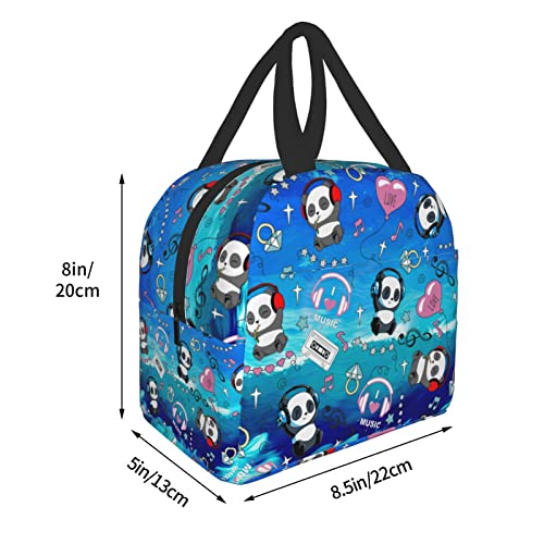 Siiuuol Panda Lunch Box Insulated Lunch Boxes Music Lunch Bag Reusable Lunch Tote With Front Pocket For School Office Picnic #TOP4
