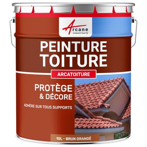 ARCANE INDUSTRIES Peinture toiture, tuile, Ciment et Terre Cuite - 10 L Brun Orangé - RAL 8023