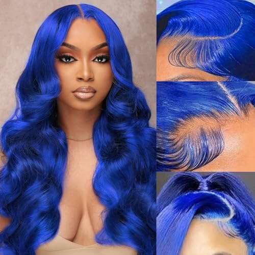 Blue Lace Front Wig Human Hair 200 Density Body Wave 13x4 HD Lace Front Wigs Human Hair Pre Plucked With Baby Hair Colored Lace Frontal Wigs for Women Real Hair Wig 22 Inch