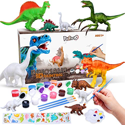 Pickwoo Kids Dinosaur Painting Kit, Crafts and Arts Set, STEM Educational 3D Painting Dinosaurs Toys Figures, DIY Painting Dinosaur Animal Set Best Gift for Boys & Girls