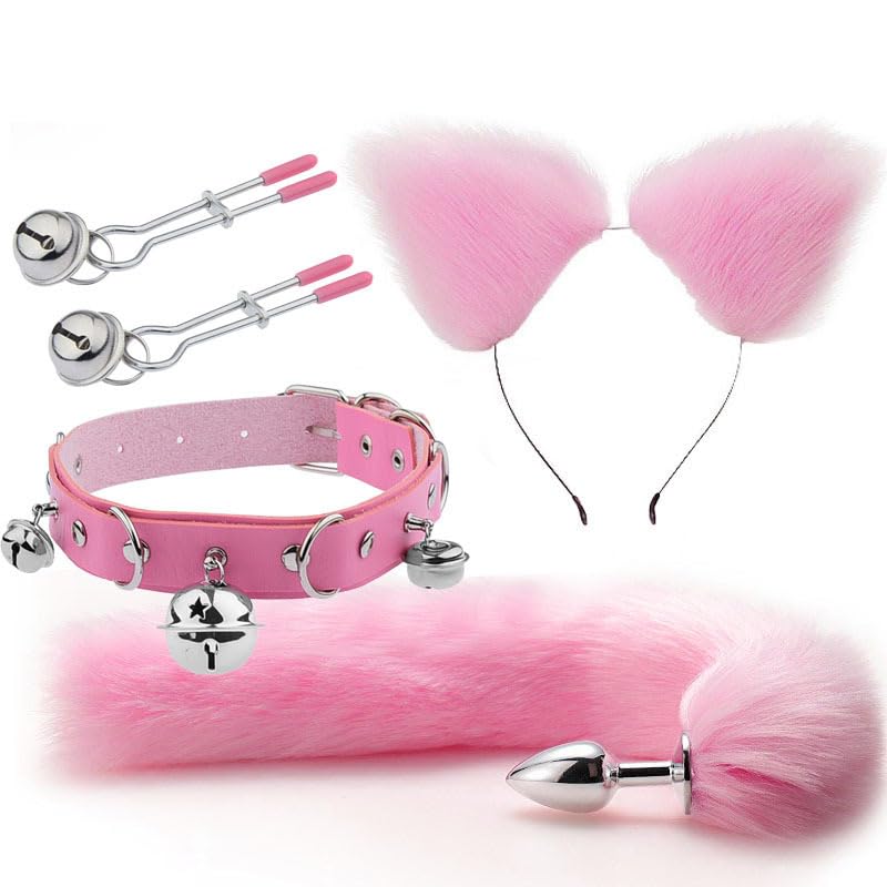 BeHorny Ensemble de bondage, collier pour chat, oreilles, queue avec plug anal, pinces à tétons