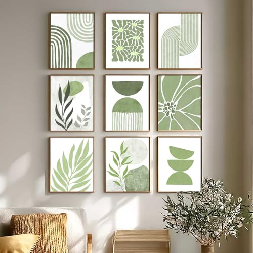 Image of kotart Aesthetic Boho Painting Wall Art Home Decoration | Boho Aesthetic Paintings With Frame For Living Room Bed Room Hotel Wall Decor Digital Reprint Set of 9 (13X17 inch)