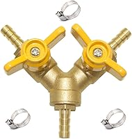 Vista 6 de Hooshing Válvula de cierre de 3 vías de latón 3/4 "manguera Barb 2 interruptores en forma de Y válvula de bola con abrazaderas de acero inoxidable