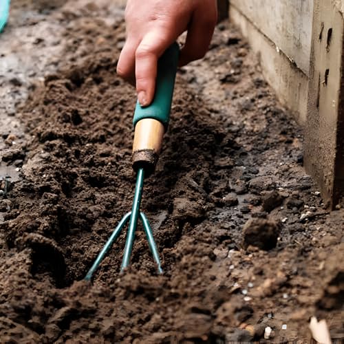 Image of Go Garden 2 in 1 Double Hand Hoe Gardening Tool with Wooden Handle - Hand-Held Dual-Sided Garden Cultivator Weeding Combo | Durable, Efficient, and Ergonomic Design for Easy Garden Maintenance