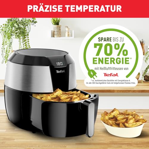 Foto von Tefal Heißluftfritteuse Easy Fry XXL, Air Fryer, 1850 Watt, 5,6 L für 8 Portionen, 8 automatische Programme, Digitales Display, energiesparend, gesunde Fritteuse ohne Öl, Edelstahl, EY701D