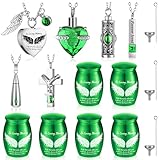 Ecation 12 Set Small Urn Cremation Jewelry Necklaces for Ashes Stainless Steel Keepsake Urns Memorial Locket Mini Ash Holders Waterproof for Human Adult Female Male Family Loved One (Green)