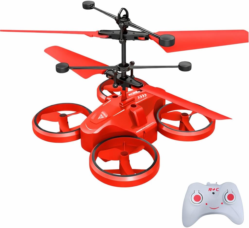 Hand Sensor Drone for Kids Red | Gesture Control Flying Helicopter Toy with LED Lights | Rechargeable Indoor Flying Toy | Automatic Hover Safe Drone | Birthday Gift for Boys Girls