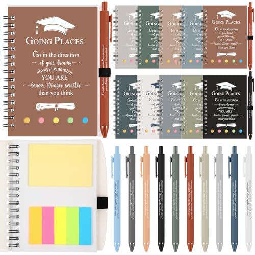 Dinifee 20 Sets Graduation Gifts Bulk Class of 2025 Inspirational Spiral Journal Kraft Notebooks with Sticky Note Motivational Ballpoint Pen Graduate Gifts for Student Teacher College Graduate