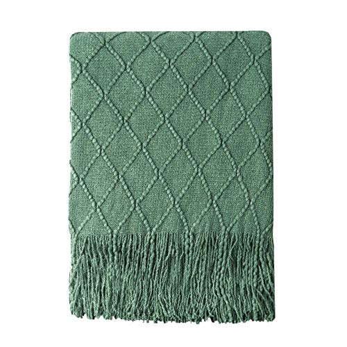 BOURINA Green Throw Blanket 60x80 Inches Throw Textured Solid Soft Sofa Throw Couch Knitted Decorative Blanket