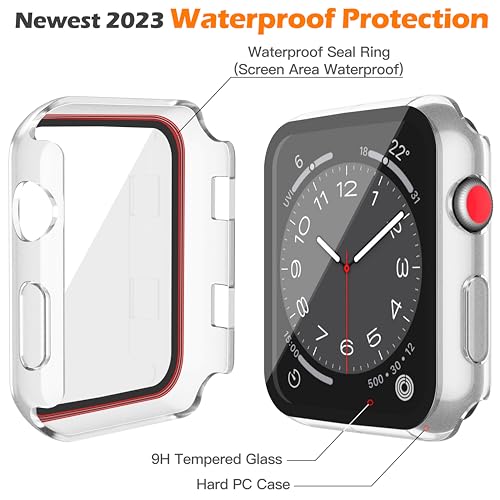 Image of Misxi [2 Pack Waterproof Case with Button Designed for Apple Watch Series 3 Series 2 38mm, Anti-Fall Hard PC Cover with Tempered Glass Screen Protector for iWatch S3 /S2, 1 Black + 1 Transparent