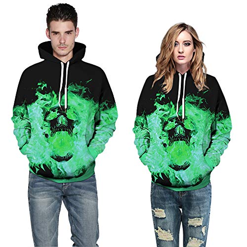 Owmmiz Unisex Hoodies Novelty Print 3D Patternv Hooded Pullover Sweatshirt With Pocket Green Large-X-Large #TOP4