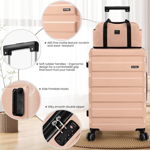 Image of Hoteel Luggage Sets 3 Piece, 4-Year Warranty, Carry-On Luggage with Dual-Spinner Wheels, ABS Hard Shell Suitcase with TSA Locks, 20 Inch Lightweight Luggages for Travel, Light PinK(20IN /DB /TB)