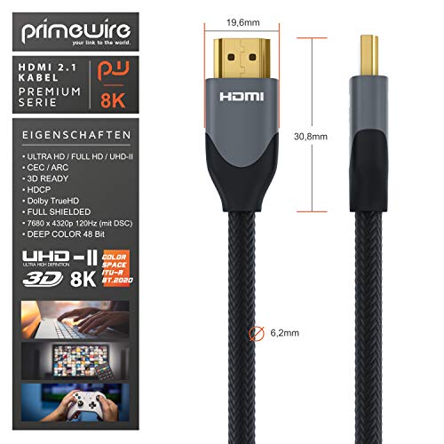 CSL - 8k HDMI Kabel 2.1 3 Meter - 8K @ 60Hz 4K @ 120Hz mit DSC - HDMI 2.1 2.0a 2.0b - 3D - Highspeed Ethernet - HDTV - UHD II - Dynamic HDR-10+ - eARC - Variable Refresh Rate VRR - Dolby Vision - Image 5