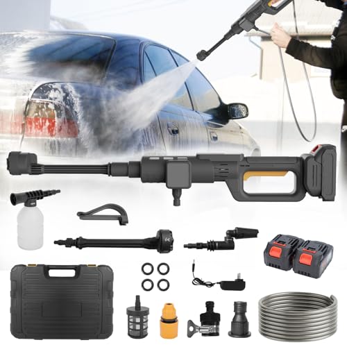 CALISTOUK Hidrolimpiadora Inalámbrica 7 en 1, 900PSI 1,2 MPa Hidrolimpiadora Portátil con 2 Baterías de 1500mAh Lavadora a Presión Hidrolimpiadora para Piscina Automóvil Jardín Ventana