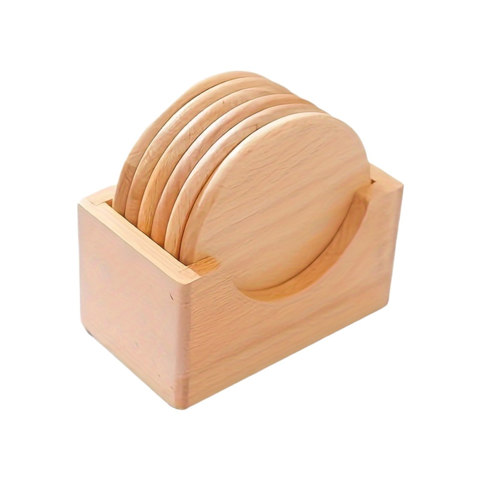 Insulated Coasters One Storage Box Plus 6 Coasters Bamboo Coaster Set Minimalist Round Tea Cup Mat Heat Insulation Pad for Home Decor Dining Table