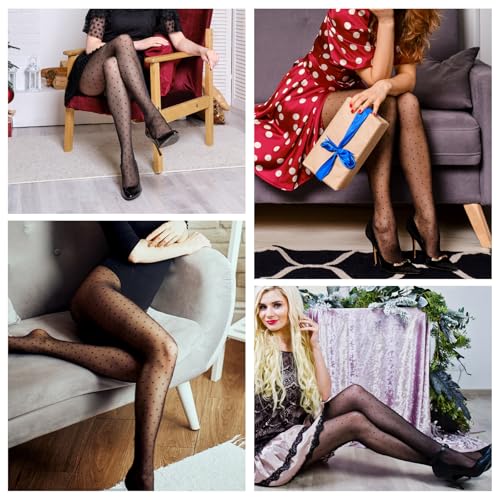 Image of LLOUSSAK Polka Dot Tights, Stretchable Patterned Tights with Designs, Black Stockings for Women Sheer, High Waist Printed Tight Polka Dot Tight Fits All, Stockings Pantyhose (One Size)