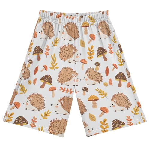 ALAZA Hedgehog Mushroom Leaves White Pajama Shorts Sleep Shorts Pant Lounge Pajama Bottoms Elastic Waist with Pockets
