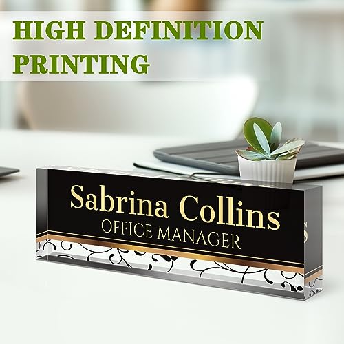 Image of Name Plate for Desk, Desk Name Plate Personalized, Office Decor for Women Men, Acrylic Desktop Accessories, Office Appreciation Gifts for Boss Social Workers Nurse Teacher Employee (Black Stripes)
